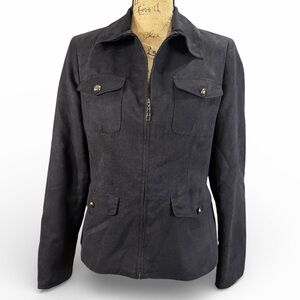 Evan Picone black faux vegan suede zip-up lined blazer jacket. EC. Size 8